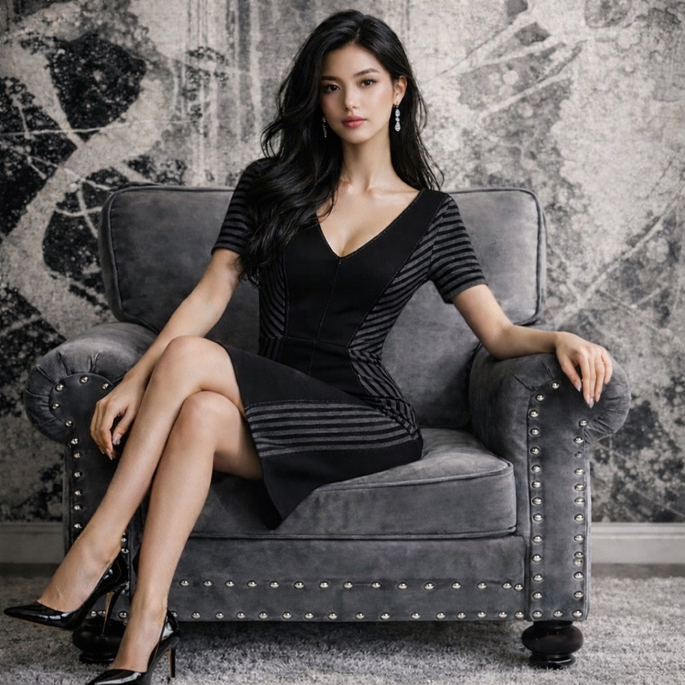 BCBGMaxAzria Black and Gray Bodycon Mini Dress